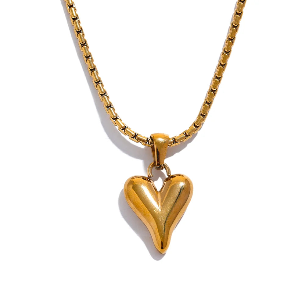 Golden Puff Heart Necklace - Cardi Bella