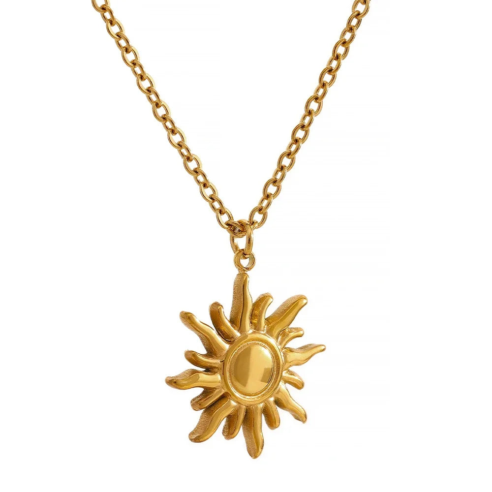 Golden Sunburst Pendant Necklace - Cardi Bella