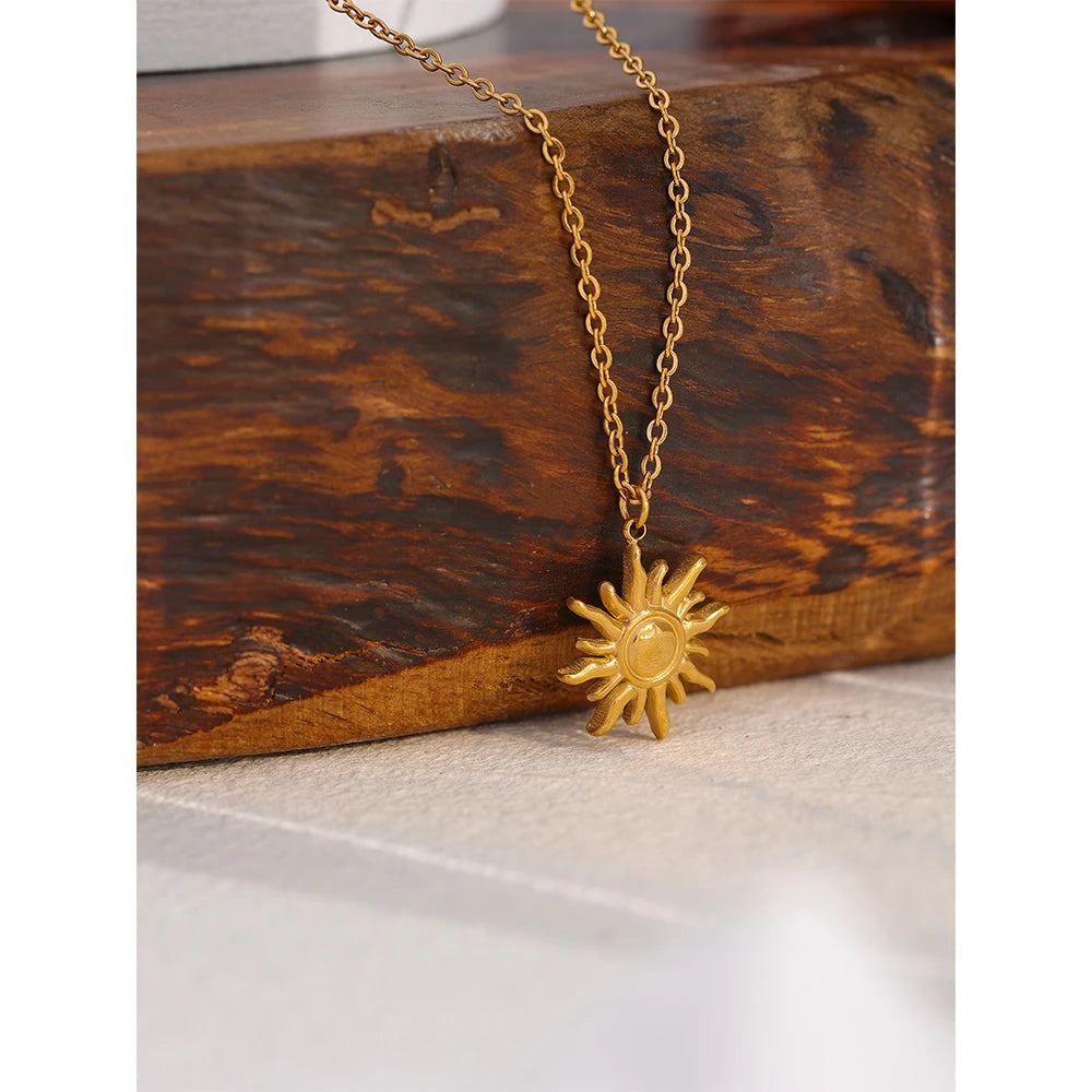 Golden Sunburst Pendant Necklace - Cardi Bella