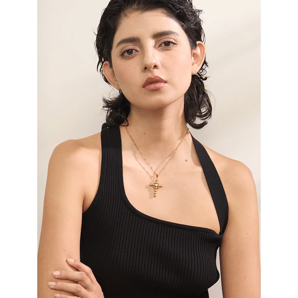 Golden Devotion Cross Necklace - Cardi Bella