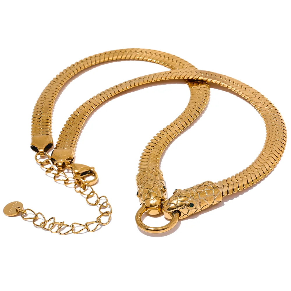 Serpent Herringbone Chain Necklace - Cardi Bella