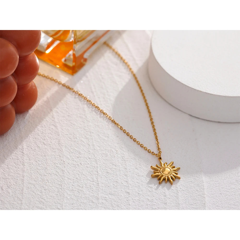 Golden Sunburst Pendant Necklace - Cardi Bella
