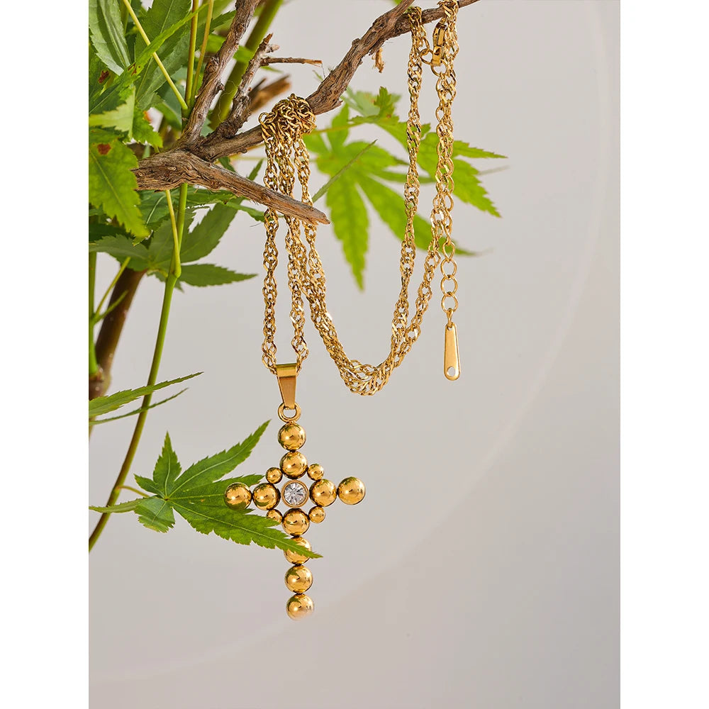 Golden Devotion Cross Necklace - Cardi Bella