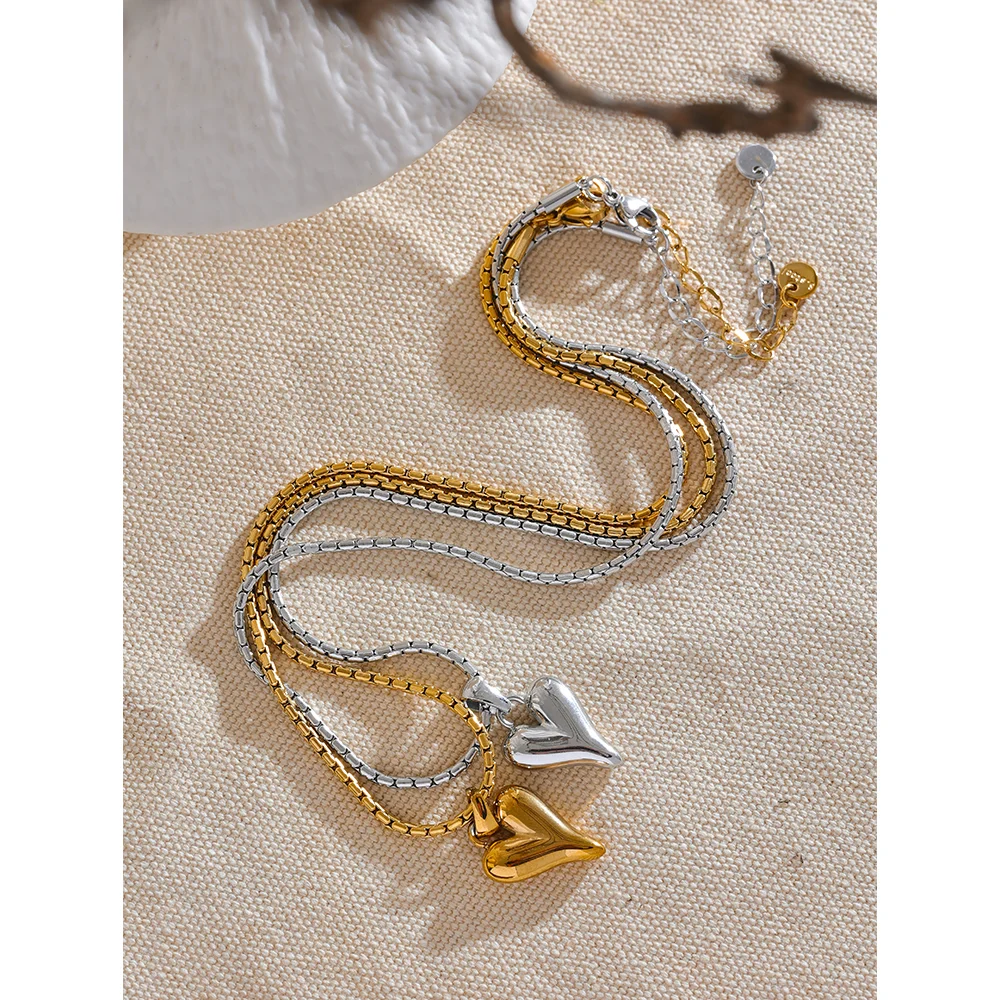 Golden Puff Heart Necklace - Cardi Bella
