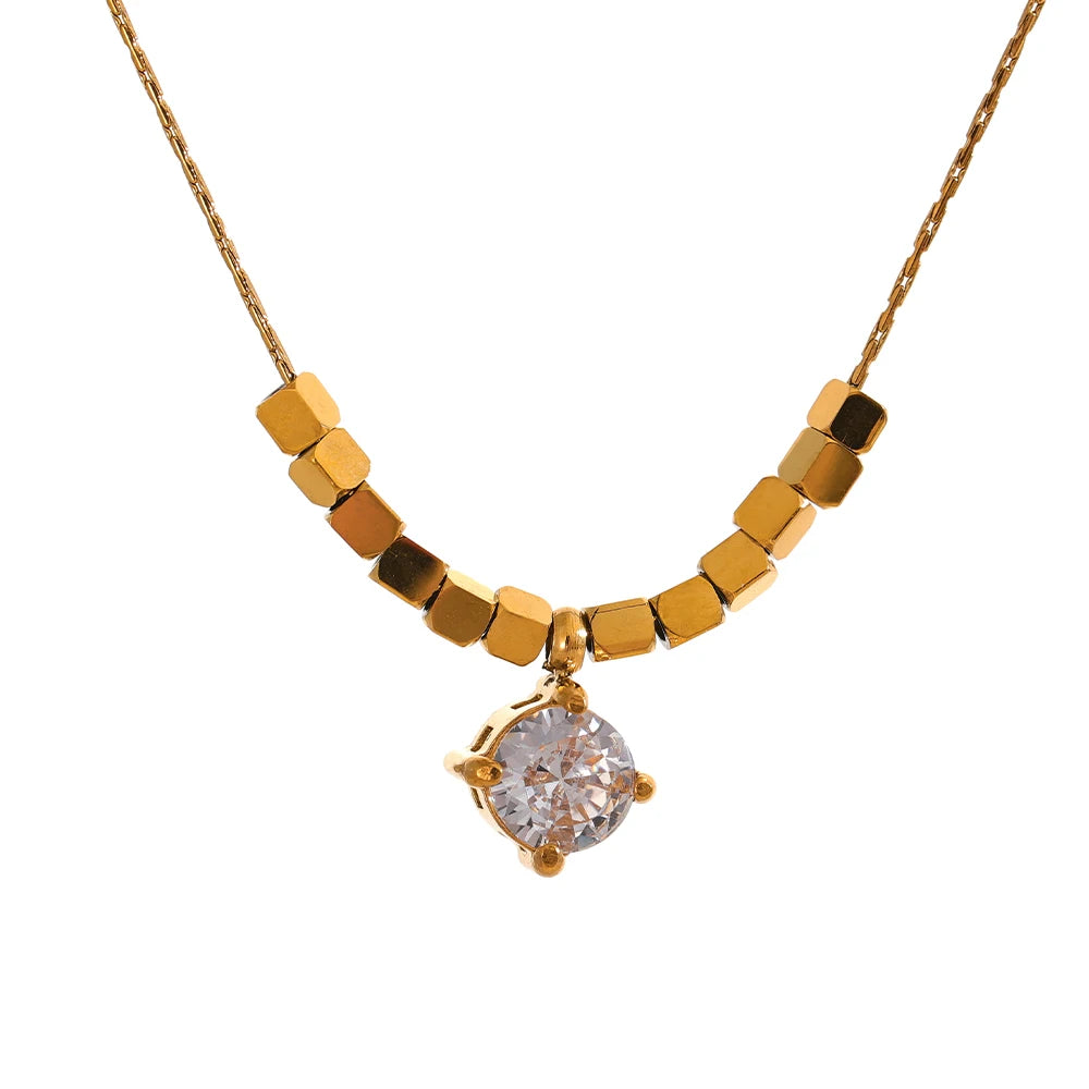 Golden Glimmer Bead Necklace - Cardi Bella