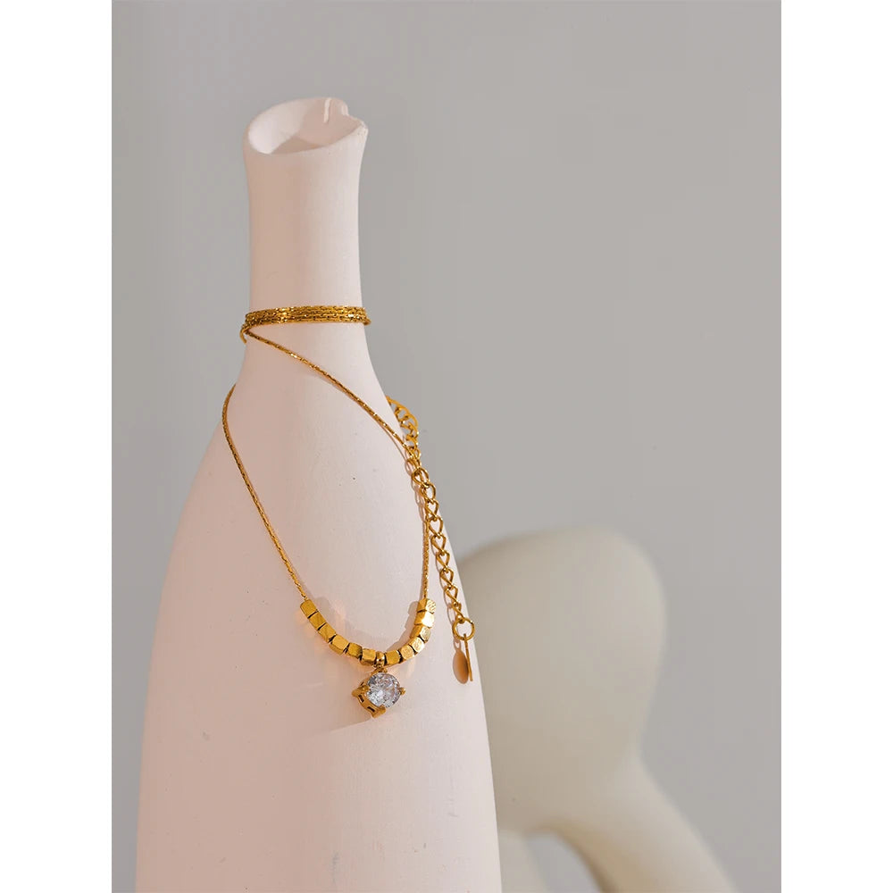 Golden Glimmer Bead Necklace - Cardi Bella