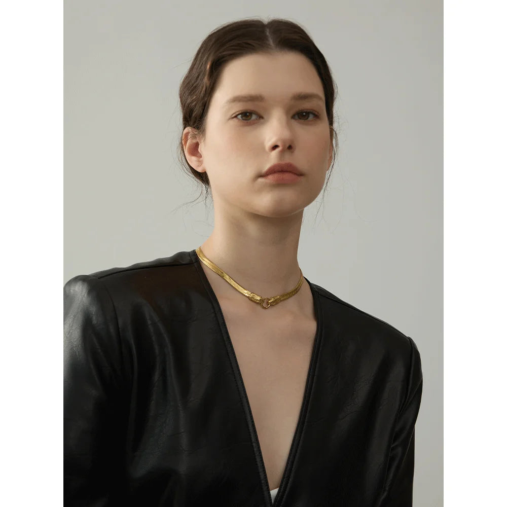 Serpent Herringbone Chain Necklace - Cardi Bella