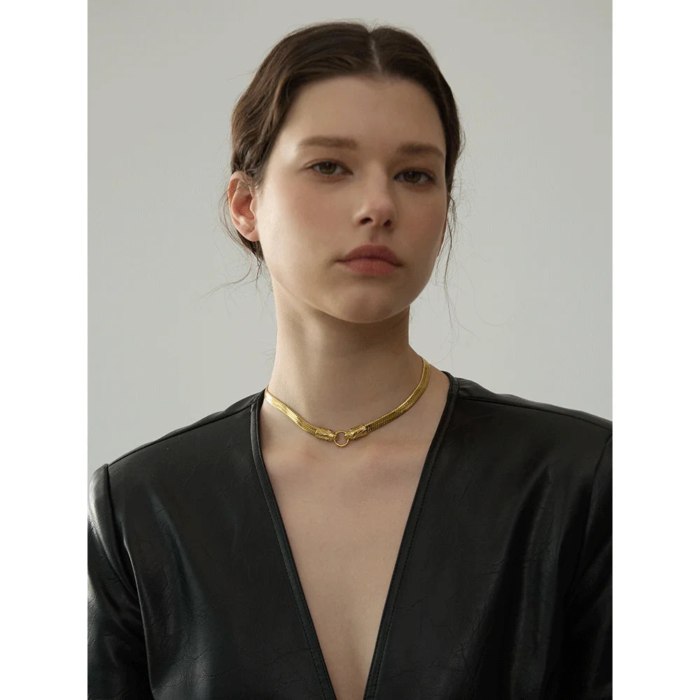 Serpent Herringbone Chain Necklace - Cardi Bella