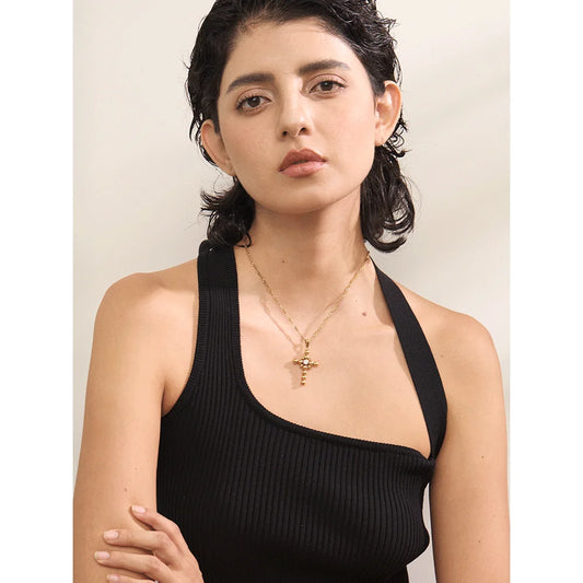 Golden Devotion Cross Necklace - Cardi Bella