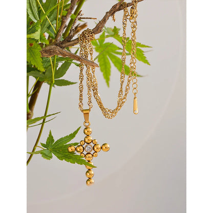 Golden Devotion Cross Necklace - Cardi Bella