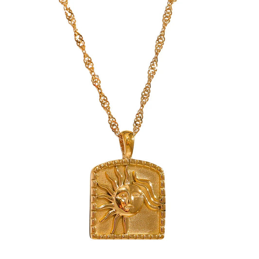 Golden Sun Medallion Necklace - Cardi Bella