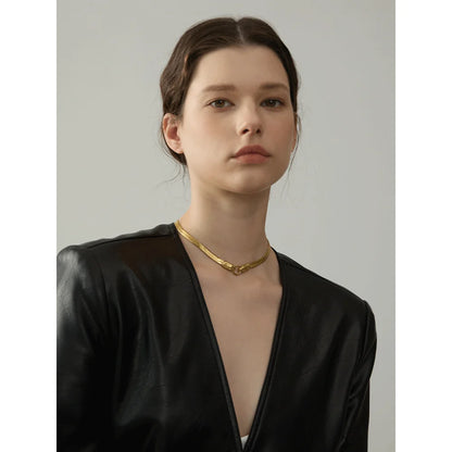 Serpent Herringbone Chain Necklace - Cardi Bella